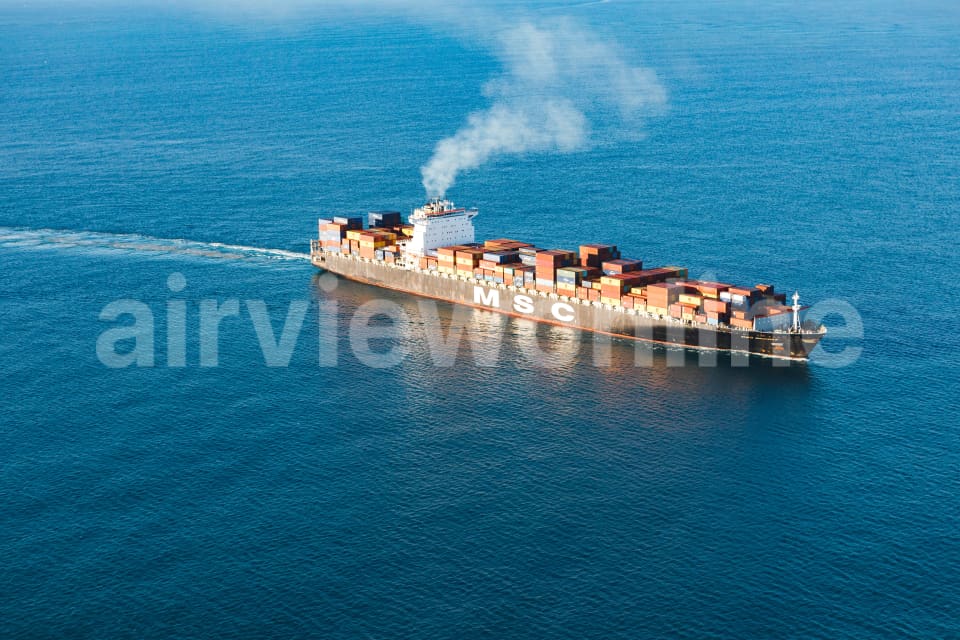 Aerial Image of MSC Ship Leaving Fremantle Port