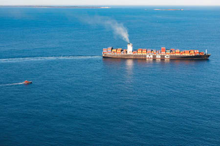 Aerial Image of MSC SHIP LEAVING FREMANTLE PORT