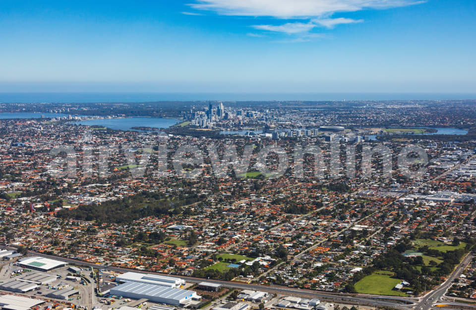 Aerial Image of Kewdale facing Perth CBD