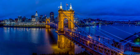 Aerial Image of JOHN ROEBLING BRIDGE, CINCINATTI, OHIO SKYLINE USA