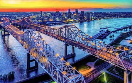 Aerial Image of NEW ORLEANS, LOUSIANA SKYLINE TWILIGHT