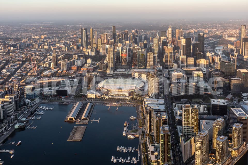 Aerial Image of The Docklands At Sunset