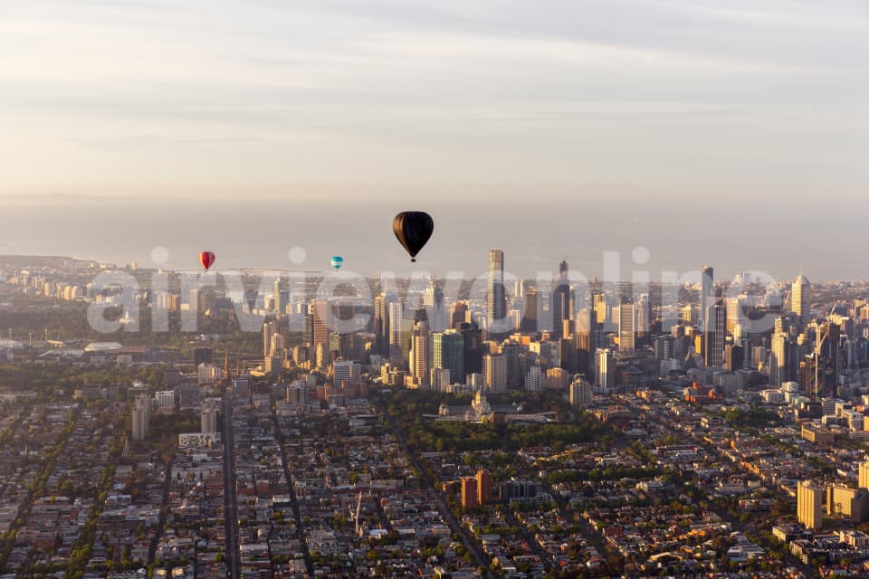 Aerial Image of Balloons Passing By Melbourne CBD