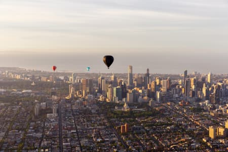Aerial Image of BALLOONS PASSING BY MELBOURNE CBD