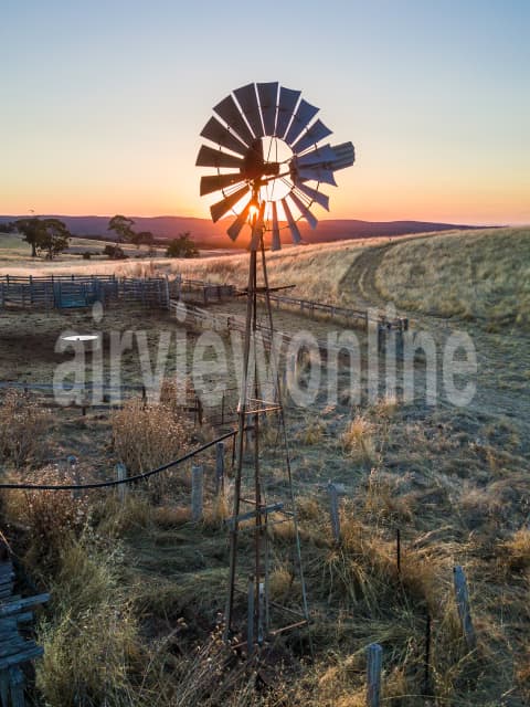 Aerial Image of A windmill at sunset at Mount Franklin