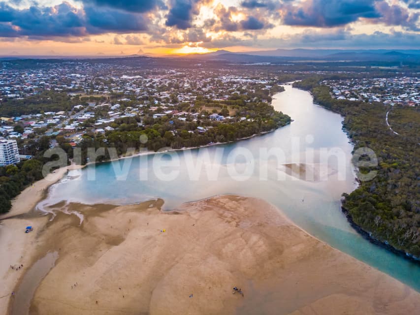Aerial Image of Currimundi Lakes and Caloundra at Sunset