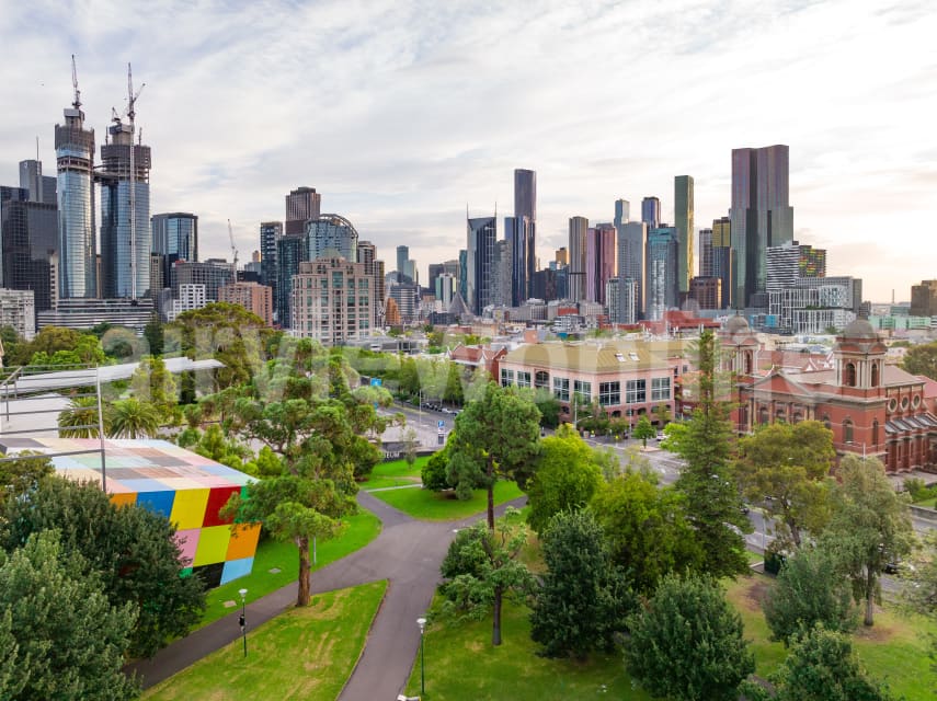 Aerial Image of Carlton Gardens and Melbourne CBD