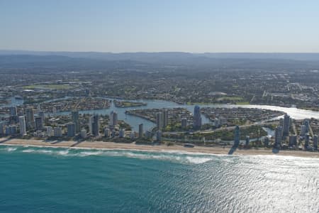 Aerial Image of SURFERS PARADISE BEACH LOOKING WEST TO SOUTHPORT