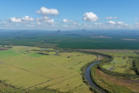 Aerial Image of HUSSEY CREEK LOOKING WEST TO THE GLASS HOUSE MOUNTAINS