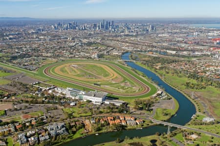 Aerial Image of FLEMINGTON RACECOURSE LOOKING SOUTH-EAST TO MELBOURNE CBD