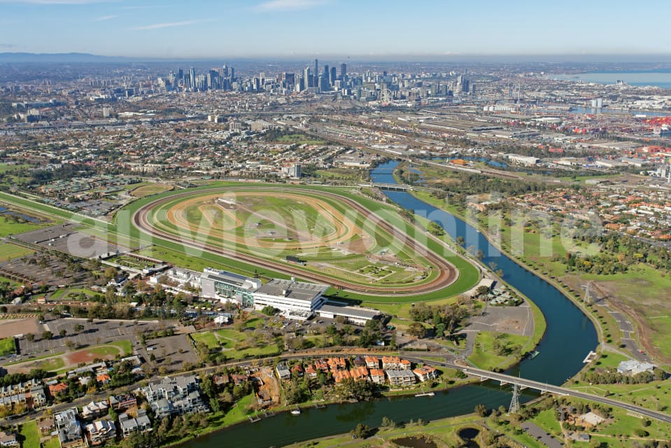 Aerial Image of Flemington Racecourse Looking South-East To Melbourne CBD