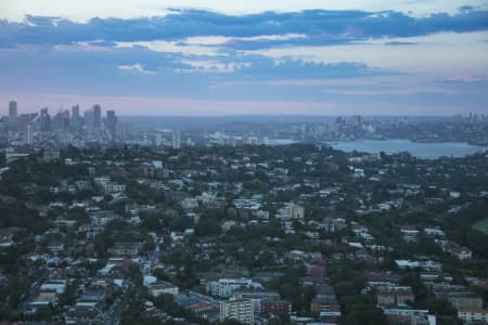 Aerial Image of BONDI, TAMARAMA & SYDNEY SILHOUETTES AT DUSK