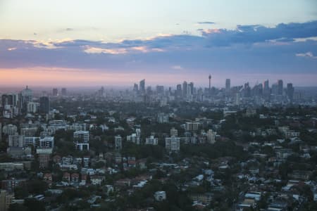 Aerial Image of BONDI, TAMARAMA & SYDNEY SILHOUETTES AT DUSK