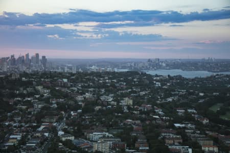 Aerial Image of BONDI, TAMARAMA & SYDNEY SILHOUETTES AT DUSK