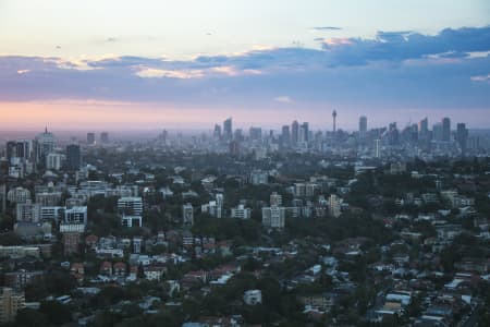 Aerial Image of BONDI, TAMARAMA & SYDNEY SILHOUETTES AT DUSK