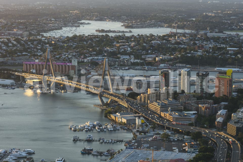 Aerial Image of Anzac Bridge Dusk