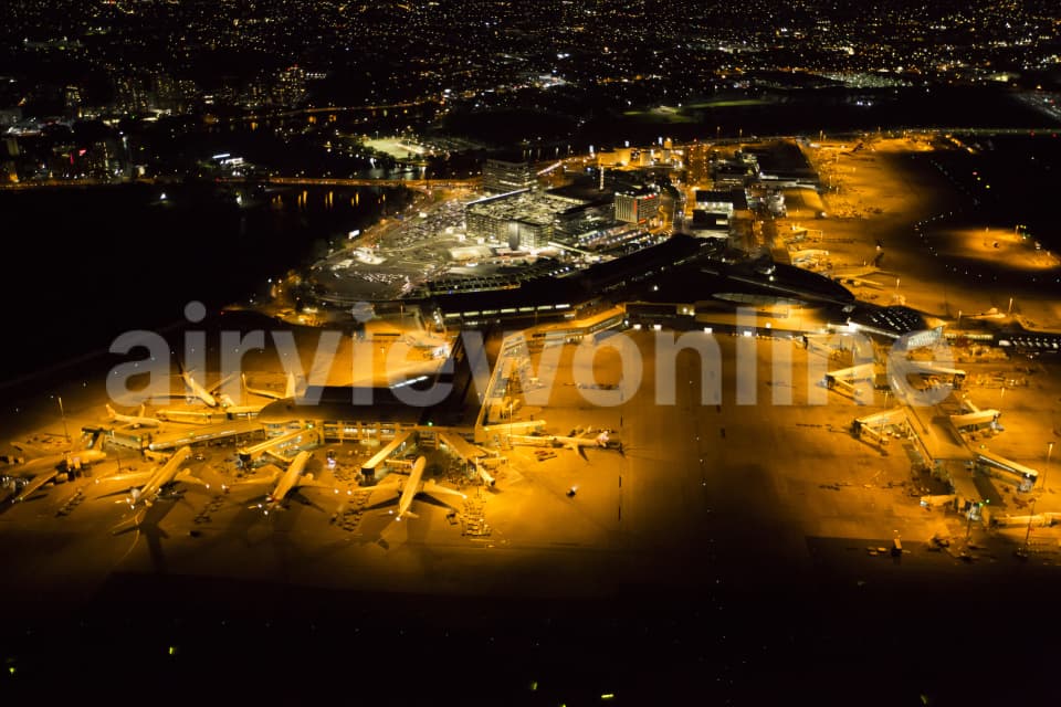 Aerial Image of Sydney Domestic & International Airports At Night