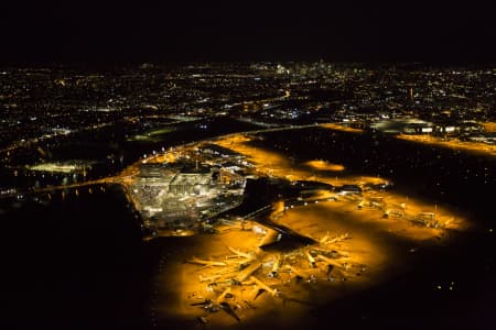 Aerial Image of SYDNEY DOMESTIC & INTERNATIONAL AIRPORTS AT NIGHT
