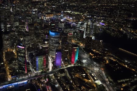 Aerial Image of CIRCULAR QUAY, THE ROCKS, SYDNEY HARBOUR, VIVID