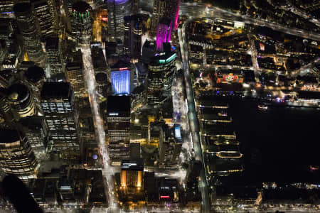 Aerial Image of CIRCULAR QUAY, THE ROCKS, SYDNEY HARBOUR, VIVID