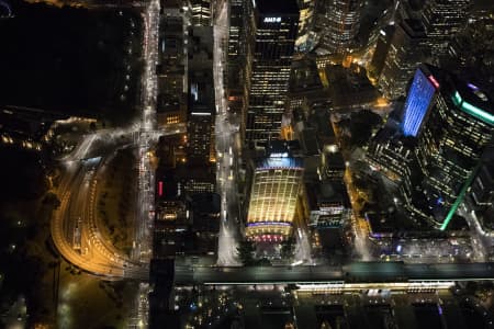 Aerial Image of CIRCULAR QUAY, THE ROCKS, SYDNEY HARBOUR, VIVID