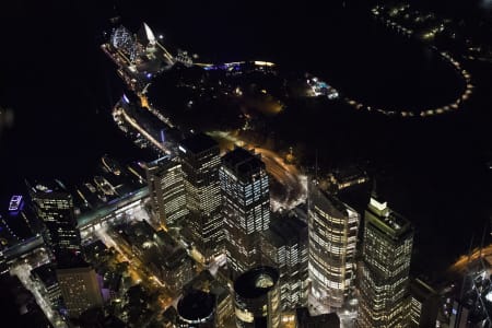 Aerial Image of CIRCULAR QUAY, THE ROCKS, SYDNEY HARBOUR, VIVID