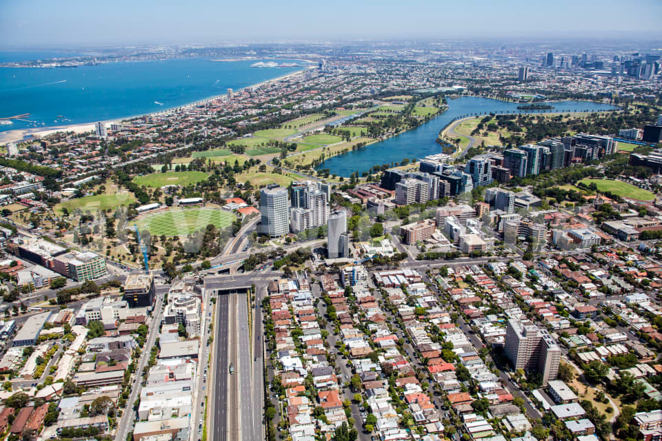 Aerial Image of St Kilda With Albert Park Lake In View