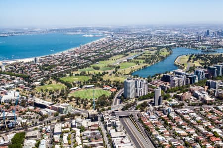 Aerial Image of ST KILDA WITH ALBERT PARK LAKE IN VIEW.