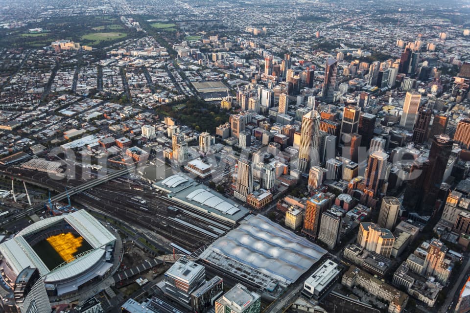 Aerial Image of Dusk Aerial View Of Melbourne