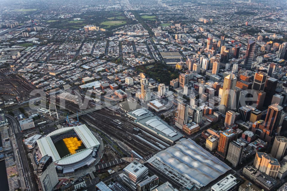 Aerial Image of Dusk Aerial View Of Melbourne