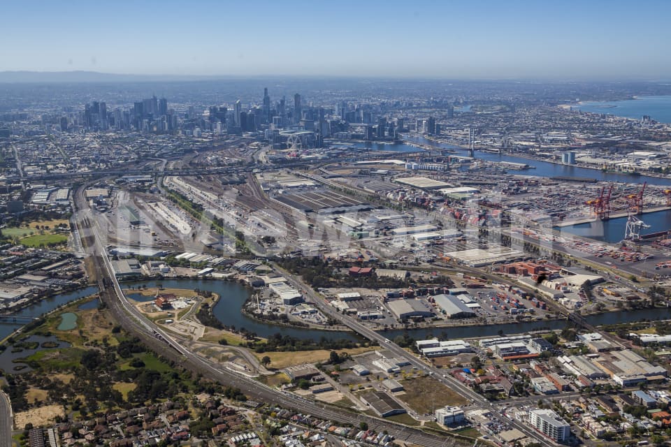 Aerial Image of West MElbourne Looking Toward Melbourne CBD