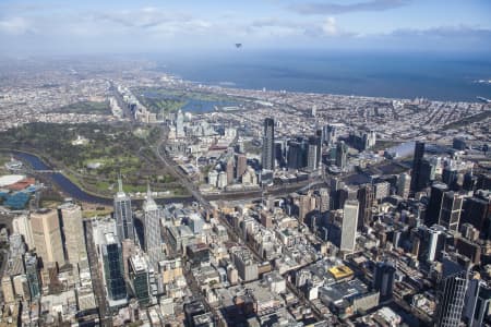 Aerial Image of MELBOURNE CBD LOOKING SOUTH OVER ALBERT PARK.