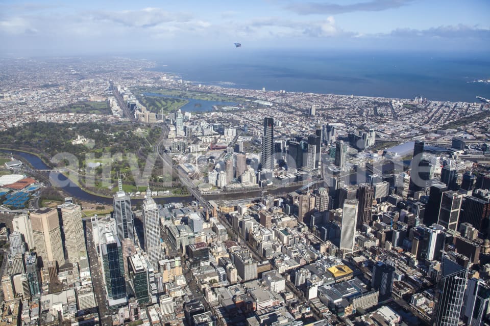 Aerial Image of Melbourne CBD Looking South Over Albert Park