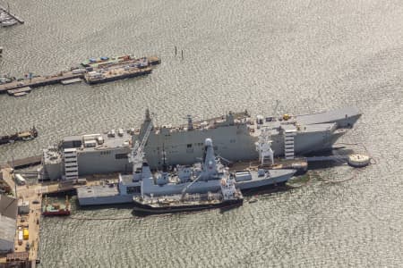 Aerial Image of HMAS CANBERRA UNDER CONSTRUCTION.