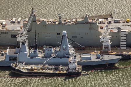 Aerial Image of HMAS CANBERRA UNDER CONSTRUCTION.