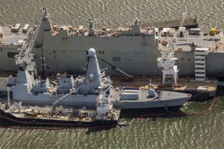 Aerial Image of HMAS CANBERRA UNDER CONSTRUCTION.