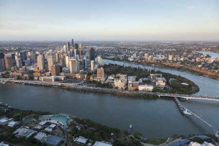 Aerial Image of BRISBANE CITY AT SUNSET.