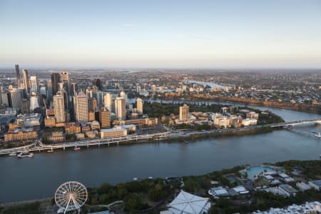 Aerial Image of BRISBANE CITY AT SUNSET.