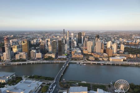 Aerial Image of BRISBANE CITY AT SUNSET.