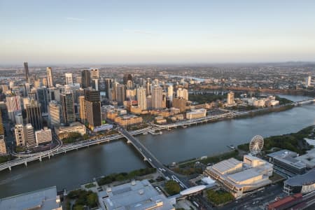 Aerial Image of BRISBANE CITY AT SUNSET.