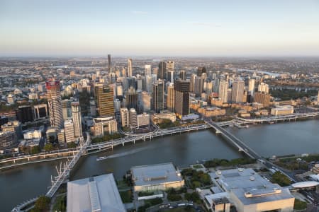 Aerial Image of BRISBANE CITY AT SUNSET.