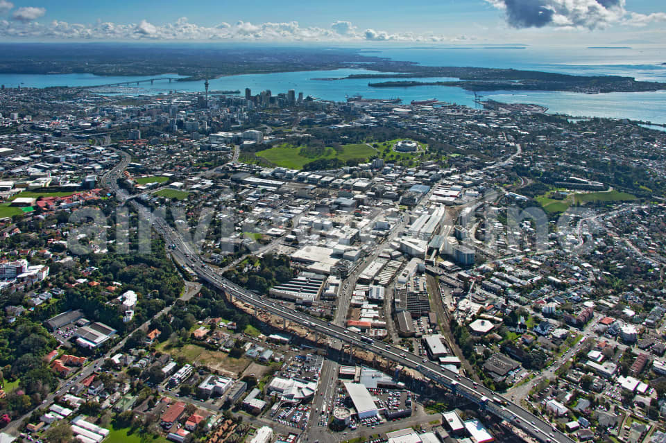 Aerial Image of Newmarket Looking North To Auckland CBD And North Shore