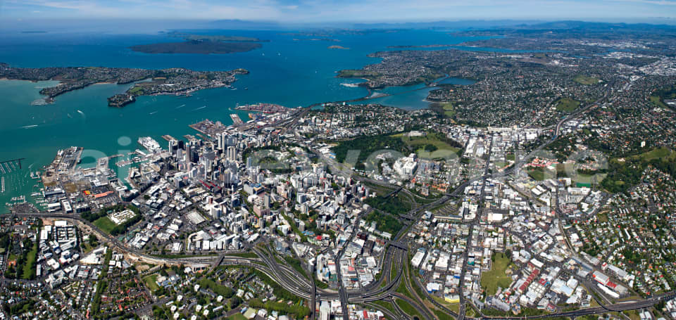 Aerial Image of Auckland CBD Looking East To Rangitoto