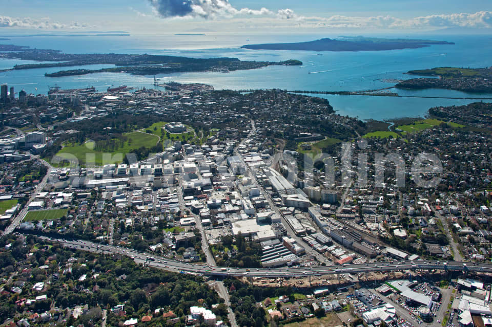 Aerial Image of Newmarket Looking North To North Shore And Rangitoto