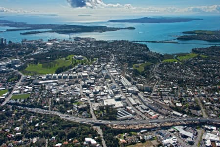 Aerial Image of NEWMARKET LOOKING NORTH TO NORTH SHORE AND RANGITOTO