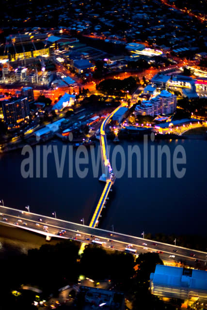 Aerial Image of Night shot looking over Goodwill Bridge to Queensland College of Art