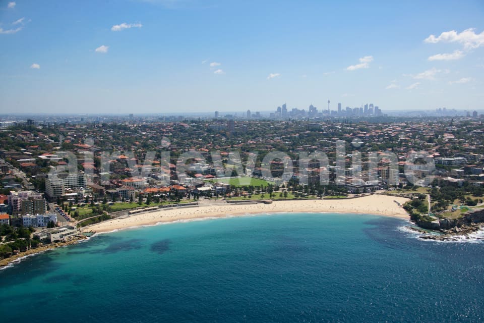 Aerial Image of Coogee Beach and Sydney Skyline