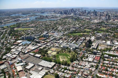 Aerial Image of CAMPERDOWN AND SYDNEY SKYLINE