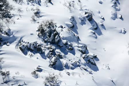 Aerial Image of SNOW COVERED ROCKS, PERISHER VALLEY