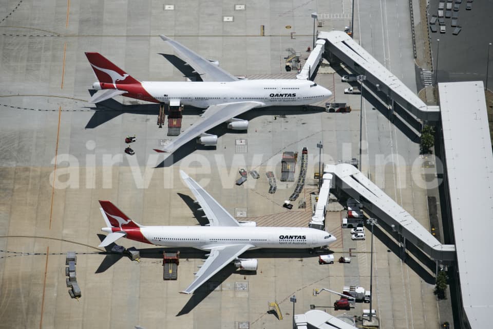Aerial Image of QANTAS Jets at Brisbane Airport